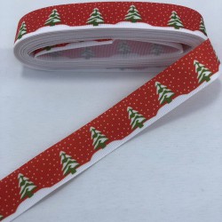 Kırmızı Çam Ağacı Desenli Yılbaşı Grogren Kurdele-YILBASI-1025