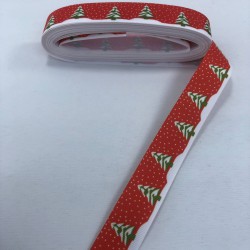 Kırmızı Çam Ağacı Desenli Yılbaşı Grogren Kurdele-YILBASI-1025