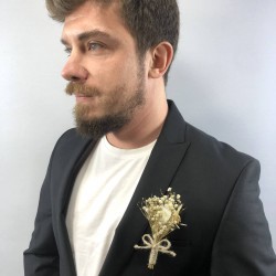 Krem Cipsolu Pamuk Otlu Damat Yaka Çiçeği-YKC-1046