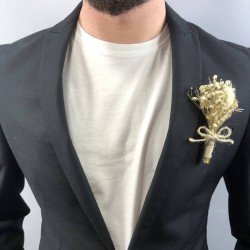 Krem Cipsolu Pamuk Otlu Damat Yaka Çiçeği-YKC-1046