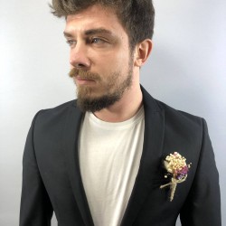 Mor Karışık Renkli Otlu Damat Yaka Çiçeği-YKC-1048