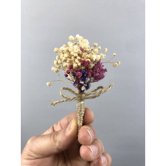 Mor Karışık Renkli Otlu Damat Yaka Çiçeği-YKC-1048