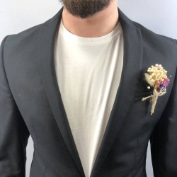 Mor Karışık Renkli Otlu Damat Yaka Çiçeği-YKC-1048