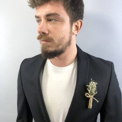 Beyaz Cipsolu Uzun Damat Yaka Çiçeği-YKC-1049