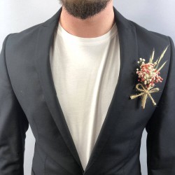 Kırmızı Krem Cipsolu Damat Yaka Çiçeği-YKC-1050