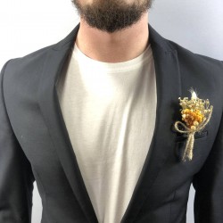 Krem Cipsolu Turuncu Otlu Damat Yaka Çiçeği-YKC-1051