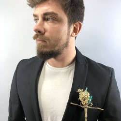 Mavi Pamuk Otlu Damat Yaka Çiçeği-YKC-1053