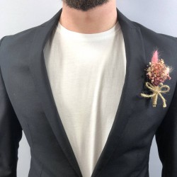 Pembe Cipsolu Pamuk Otlu Damat Yaka Çiçeği-YKC-1054