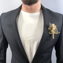 Gri Pamuk Otlu Cipsolu Damat Yaka Çiçeği-YKC-1057