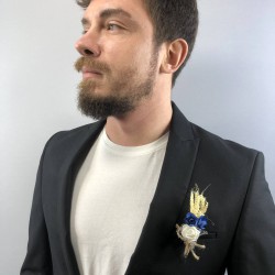 Mavi Beyaz Kağıt Çiçekli Damat Yaka Çiçeği-YKC-1059