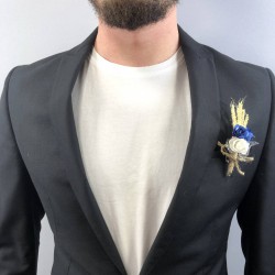 Mavi Beyaz Kağıt Çiçekli Damat Yaka Çiçeği-YKC-1059