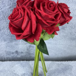 Kırmızı Kadife Gül Demeti Kırmızı Rengi 7 Dallı 40 Cm-YPC-253