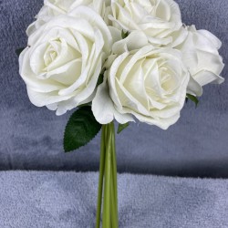 Beyaz Kadife Gül Demeti Beyaz Rengi 7 Dallı 40 Cm-YPC-254