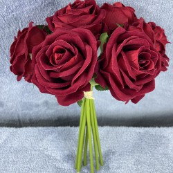 Bordo Kadife Gül Demeti Bordo Rengi 7 Dallı 40 Cm-YPC-255