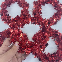 Kırmızı Işıltılı Yıldız Desenli Süsleme Paketleme Dekoratif Tel Şerit 7 Metre-YPC-257