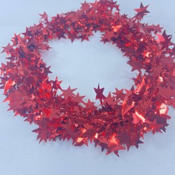 Kırmızı Işıltılı Yıldız Desenli Süsleme Paketleme Dekoratif Tel Şerit 7 Metre-YPC-257