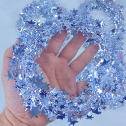 Gümüş Işıltılı Yıldız Desenli Süsleme Paketleme Dekoratif Tel Şerit 7 Metre-YPC-258