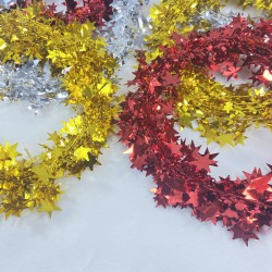 Işıltılı Yıldız Desenli Dekoratif Süsleme Tel Yaprak Şerit 3 Renk 6 Top 42 Metre-YPC-260