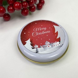 Hediyelik Beyaz Yuvarlak Teneke Kutu Merry Chirstmas Baskılı-YSUS-1001