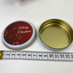 Hediyelik Beyaz Yuvarlak Teneke Kutu Kırmızı Merry Chirstmas Baskılı-YSUS-1002