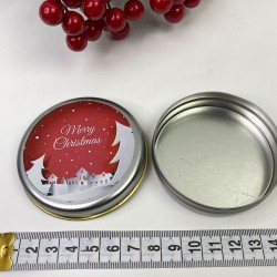 Yuvarlak Gümüş Teneke Kutu Kırmızı Merry Chirstmas Baskılı-YSUS-1006