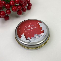 Yuvarlak Gümüş Teneke Kutu Kırmızı Merry Chirstmas Baskılı-YSUS-1006