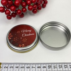 Yuvarlak Gümüş Teneke Kutu Kırmızı Merry Chirstmas Çiçekli Baskılı-YSUS-1008