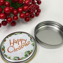 Yuvarlak Gümüş Teneke Kutu Happy Chirstmas Baskılı-YSUS-1009