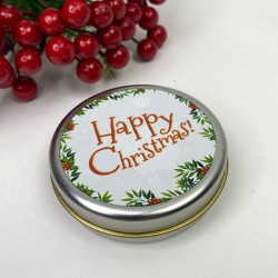 Yuvarlak Gümüş Teneke Kutu Happy Chirstmas Baskılı-YSUS-1009
