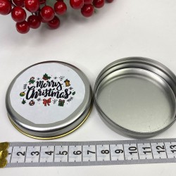 Yuvarlak Gümüş Teneke Kutu Beyaz Merry Chirstmas Baskılı-YSUS-1010