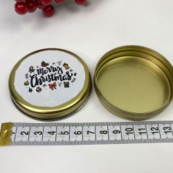 Teneke Hediyelik Kutu Gold Beyaz Merry Chirstmas Baskılı-YSUS-1012