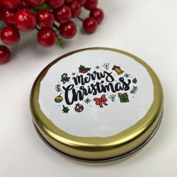 Teneke Hediyelik Kutu Gold Beyaz Merry Chirstmas Baskılı-YSUS-1012