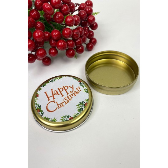 Teneke Hediyelik Kutu Gold Beyaz Happy Chirstmas Baskılı-YSUS-1014