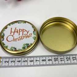 Teneke Hediyelik Kutu Gold Beyaz Happy Chirstmas Baskılı-YSUS-1014