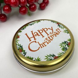 Teneke Hediyelik Kutu Gold Beyaz Happy Chirstmas Baskılı-YSUS-1014