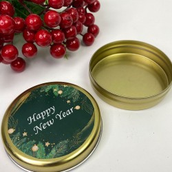 Teneke Hediyelik Kutu Gold Yeşil Happy New Year Baskılı-YSUS-1015