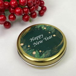 Teneke Hediyelik Kutu Gold Yeşil Happy New Year Baskılı-YSUS-1015
