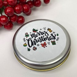 Teneke Mum Gümüş Yuvarlak Beyaz Merry Christmas Baskılı-YSUS-1017