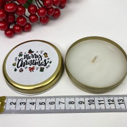 Teneke Mum Gold Yuvarlak Beyaz Merry Christmas Baskılı-YSUS-1018