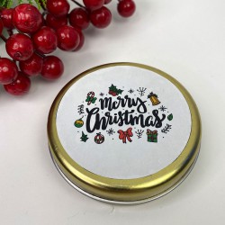 Teneke Mum Gold Yuvarlak Beyaz Merry Christmas Baskılı-YSUS-1018