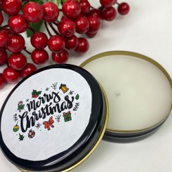 Teneke Mum Siyah Yuvarlak Beyaz Merry Christmas Baskılı-YSUS-1019