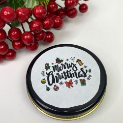 Teneke Mum Siyah Yuvarlak Beyaz Merry Christmas Baskılı-YSUS-1019