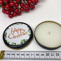 Teneke Mum Siyah Yuvarlak Happy Christmas Baskılı-YSUS-1020