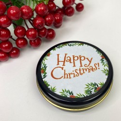 Teneke Mum Siyah Yuvarlak Happy Christmas Baskılı-YSUS-1020