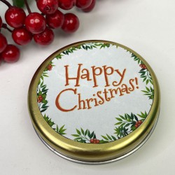 Teneke Mum Gold Yuvarlak Happy Christmas Baskılı-YSUS-1021