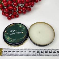 Teneke Mum Siyah Yuvarlak Yeşil Happy New Year Baskılı-YSUS-1022