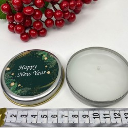 Teneke Mum Gümüş Yuvarlak Yeşil Happy New Year Baskılı-YSUS-1023