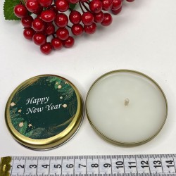 Teneke Mum Gold Yuvarlak Yeşil Happy New Year Baskılı-YSUS-1024