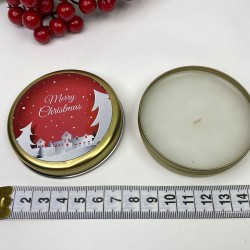 Hediyelik Teneke Mum Gold Yuvarlak Kırmızı Merry Christmas Baskılı-YSUS-1025
