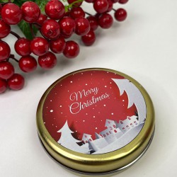 Hediyelik Teneke Mum Gold Yuvarlak Kırmızı Merry Christmas Baskılı-YSUS-1025